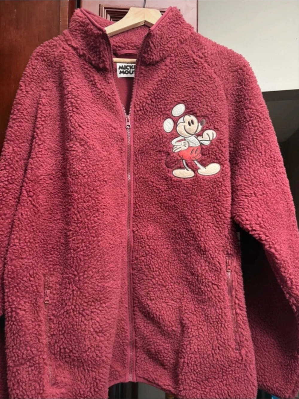 Mickey mouse Disneyland Sherpa Jacket with Character Patch - Burgundy